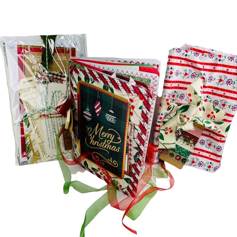 Loaded Merry Christmas Junk Journal, 6 Piece Book Charm, Bookmark, More Ephemera